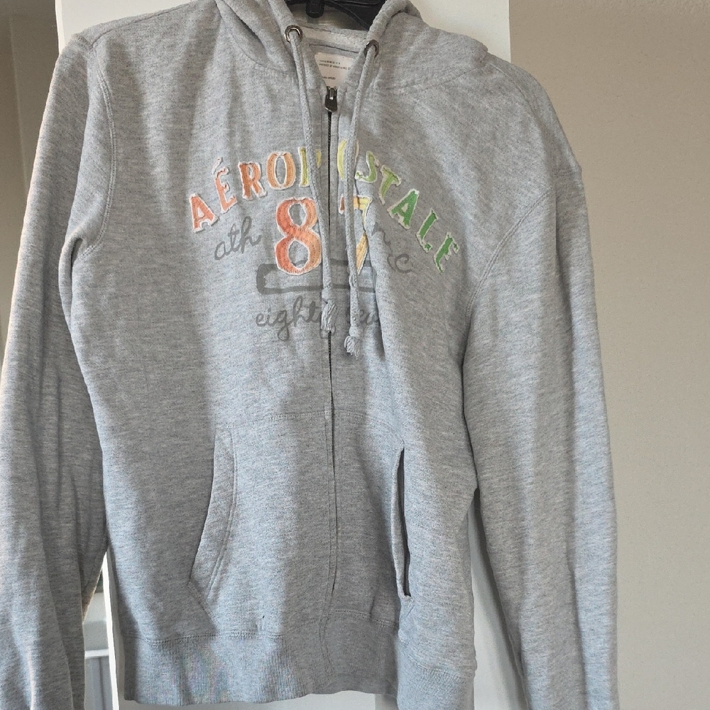 Aeropostale Heather Gray Hoodie with Multicolor Logo